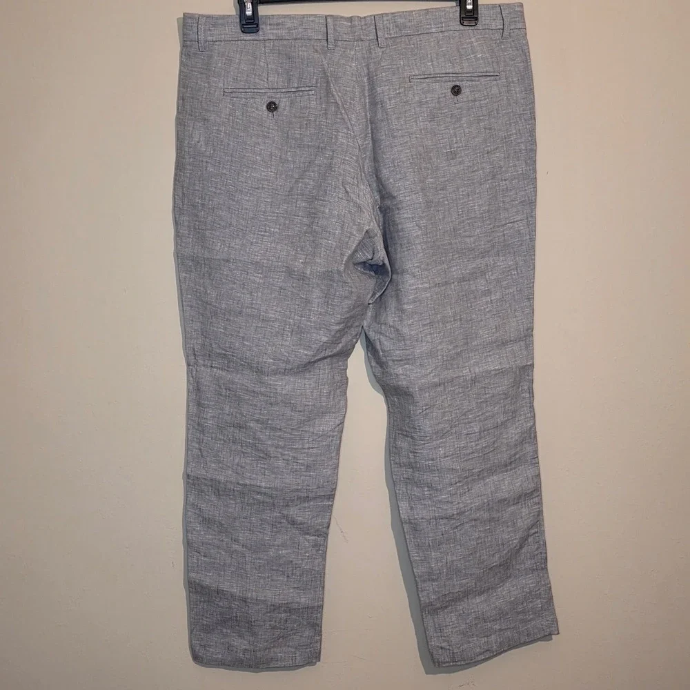Club Room Men's Gray 100% Linen Pants 40W 30L Pleated Flat Front Dress Casual - Picture 4 of 11